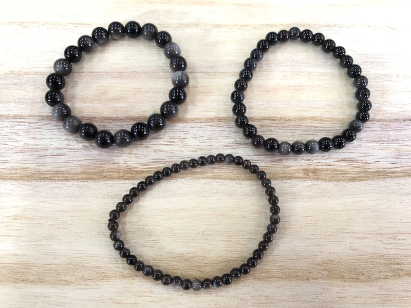 Pulsera obsidiana plateada bola
